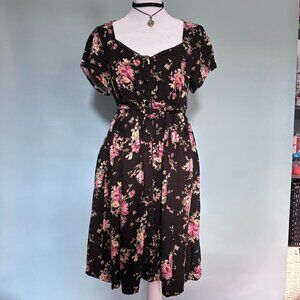 Arizona Jeans Co Black Floral A Line Dress szL